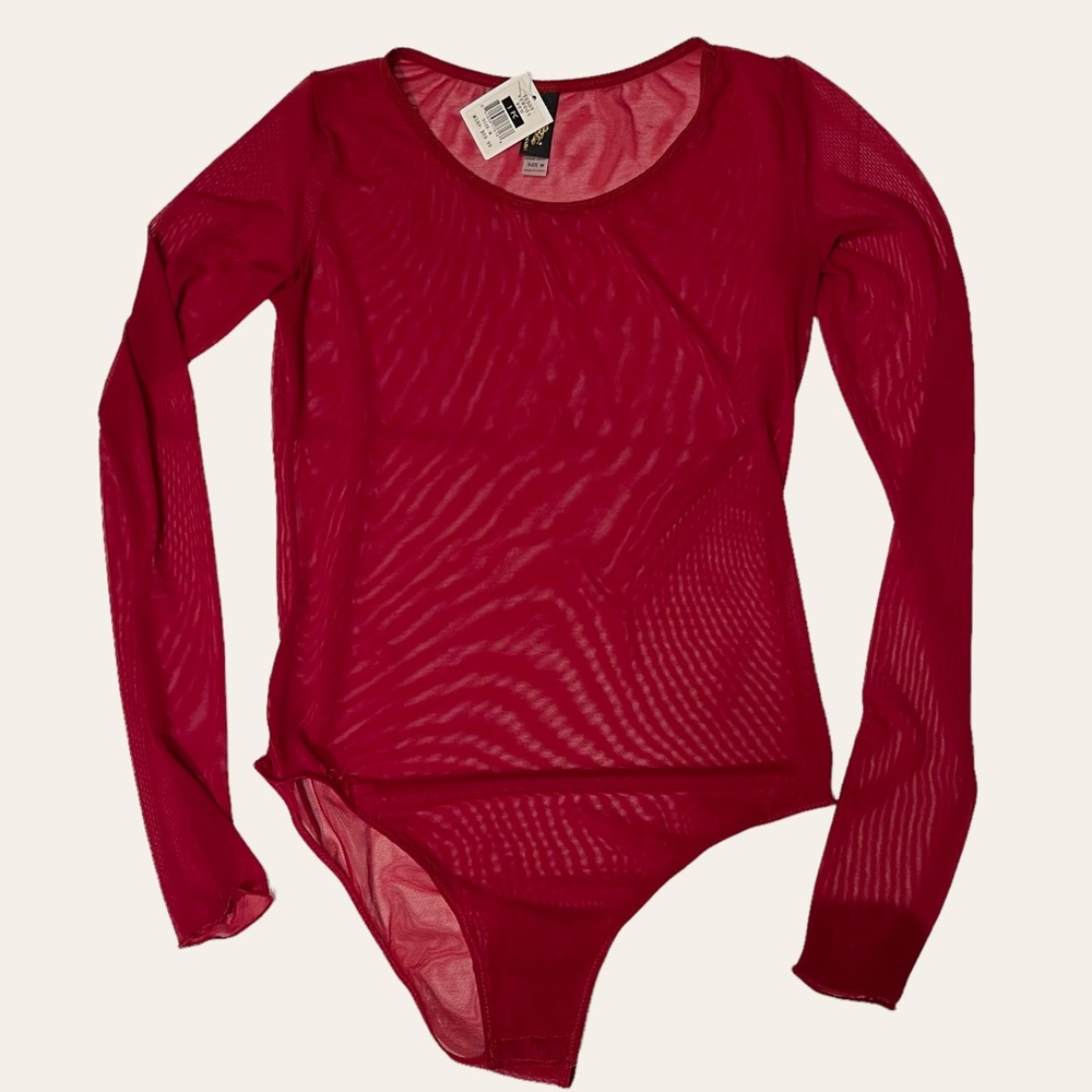 Just Sexy Lingerie Long Sleeve Red Body Suit Size Medium NWT